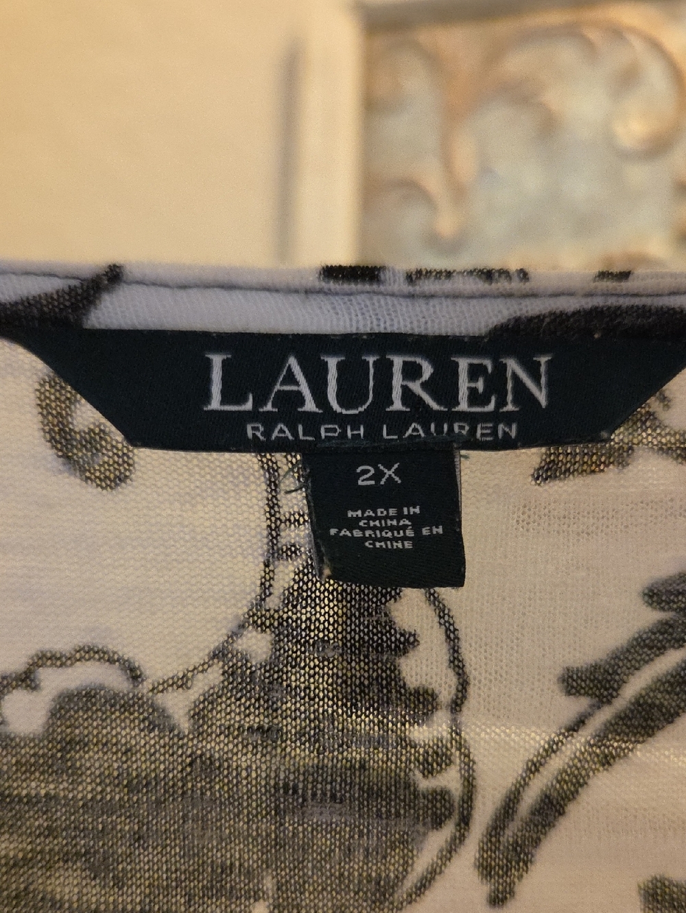 Ralph Lauren Black and White Floral Linen Short Sleeve Tee Size 2X - Picture 2 of 8